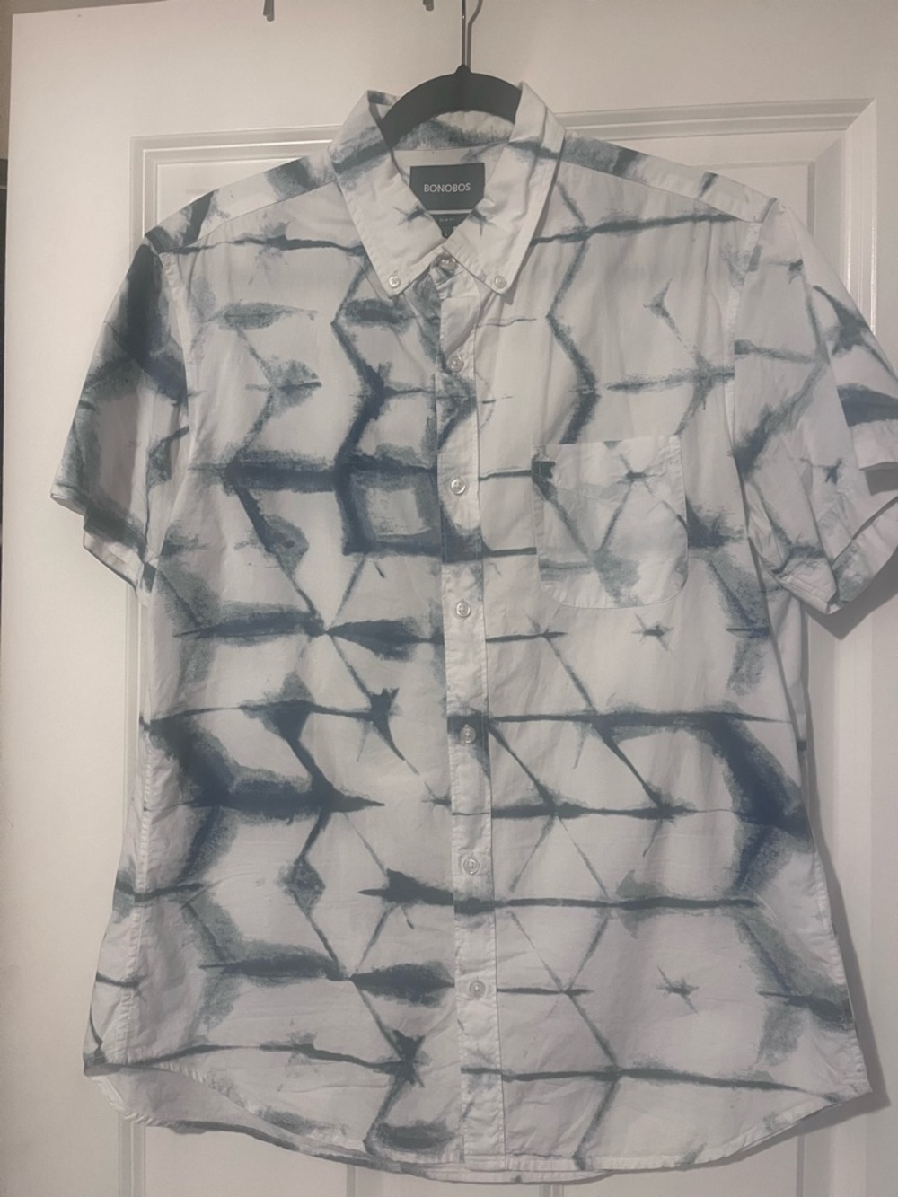 Bonobos White Short-Sleeve Button-Down Shirt with Blue Tie-Dye